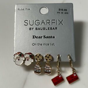 NWT Baublebar Sugarfix Dear Santa 3 pair earrings 🎅🏻🥛🍪💌